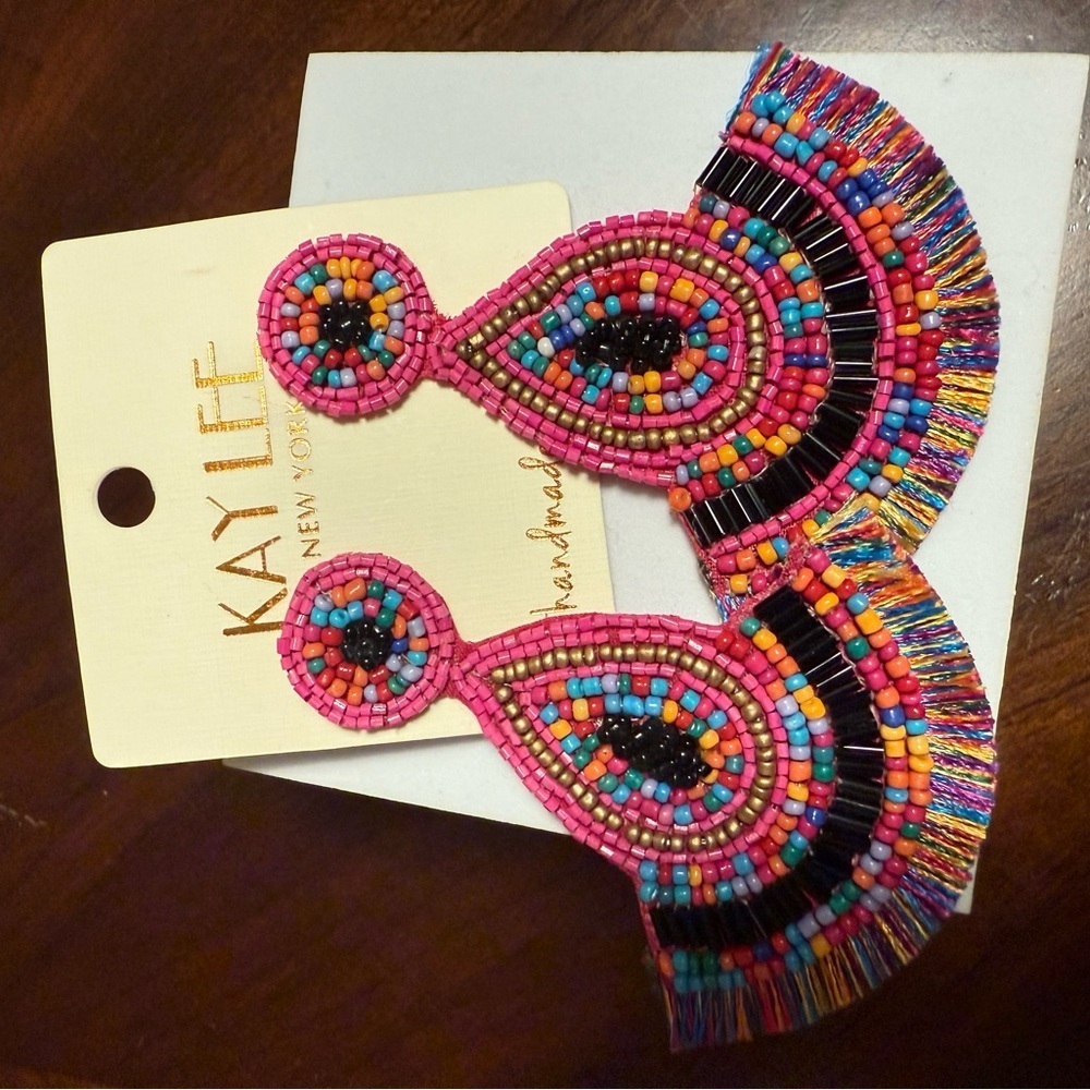 Kay Lee Pink Beaded Statement Earrings - Picture 2 of 2